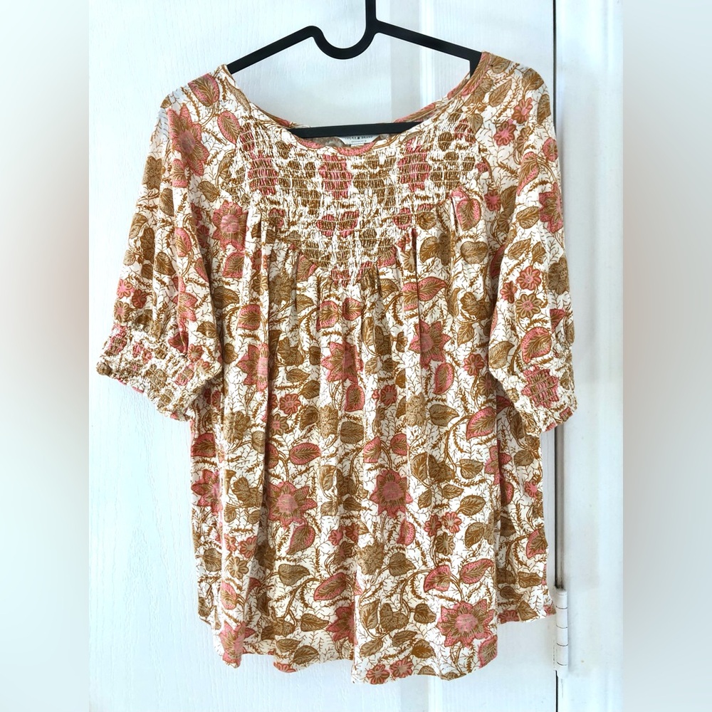 Lucky Brand Floral Blouse - Pink and Brown